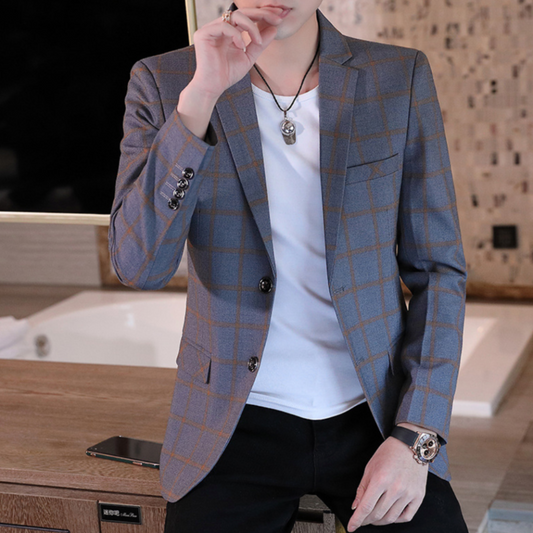 Plaid Single Button Men's Blazer