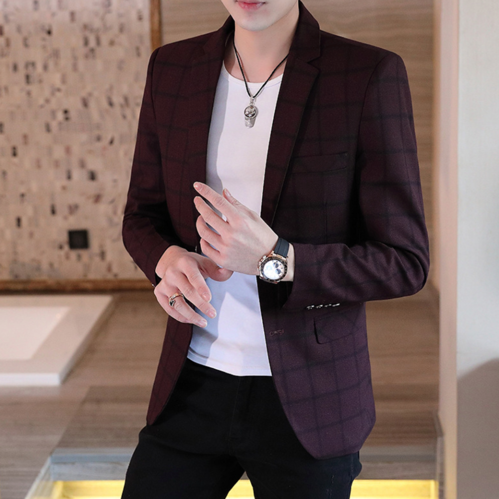 Plaid Single Button Men's Blazer