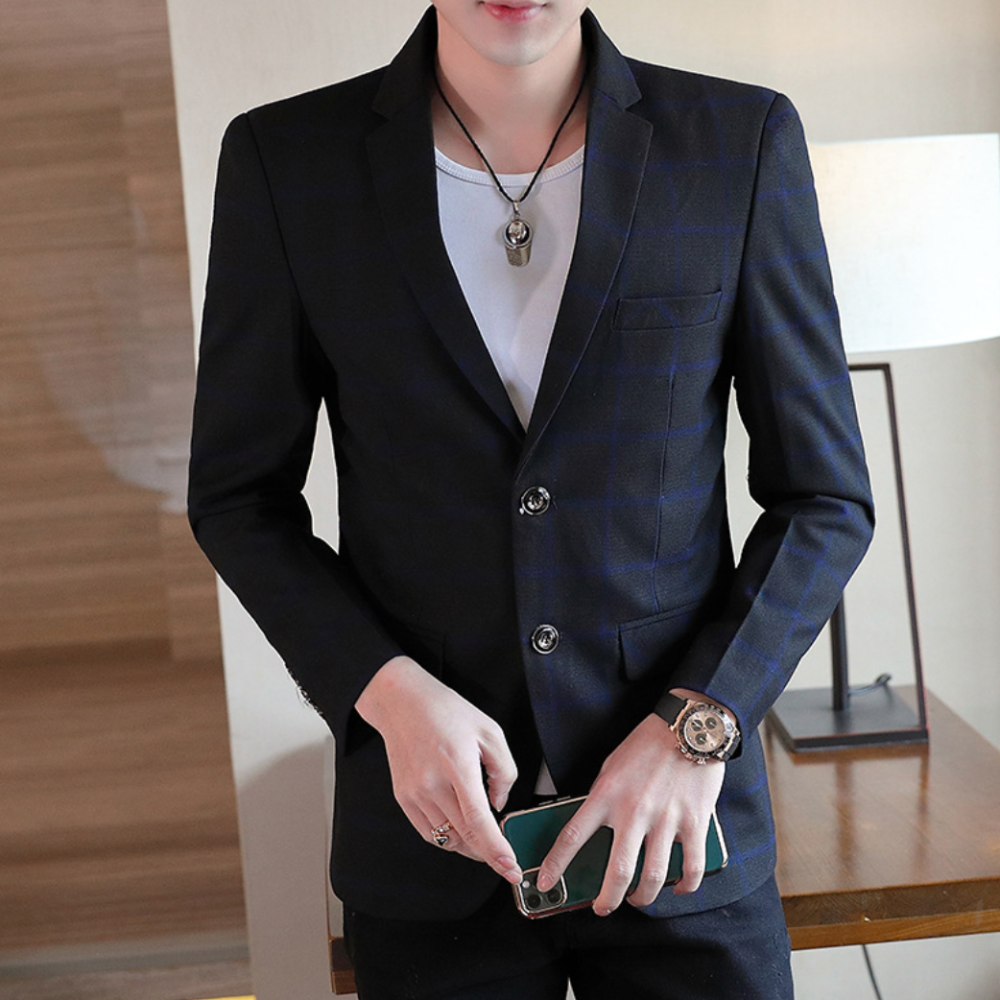 Plaid Single Button Men's Blazer