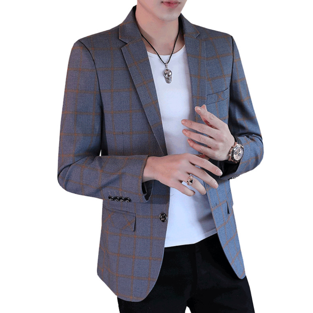 Plaid Single Button Men's Blazer