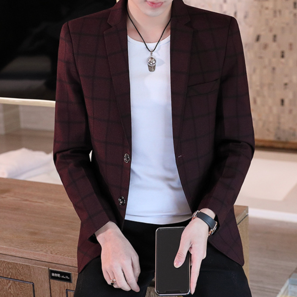 Plaid Single Button Men's Blazer
