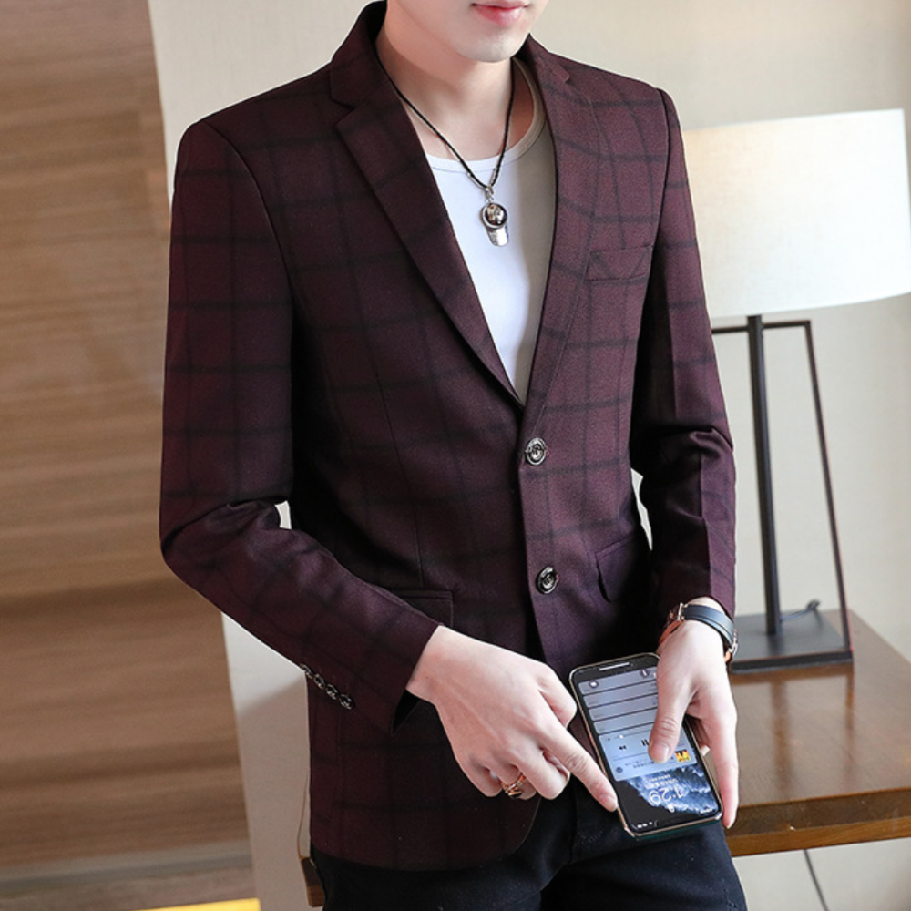 Plaid Single Button Men's Blazer