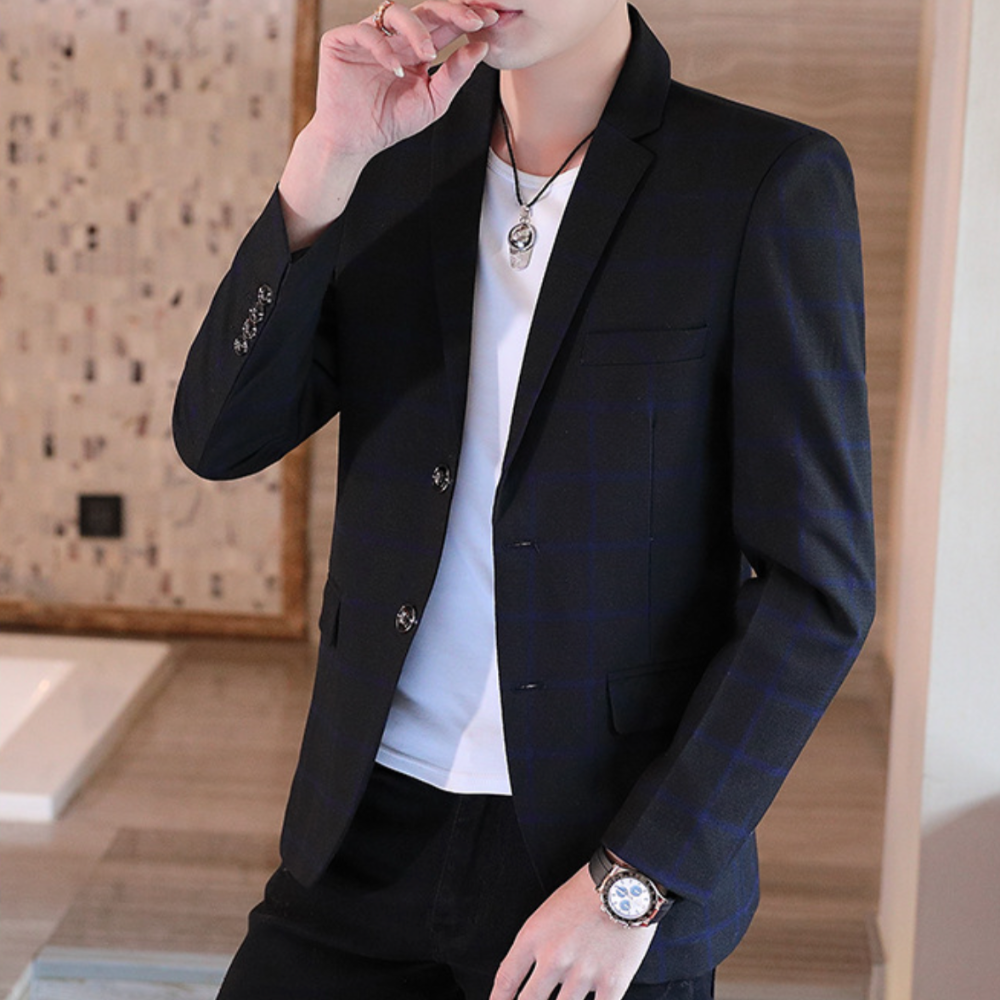 Plaid Single Button Men's Blazer