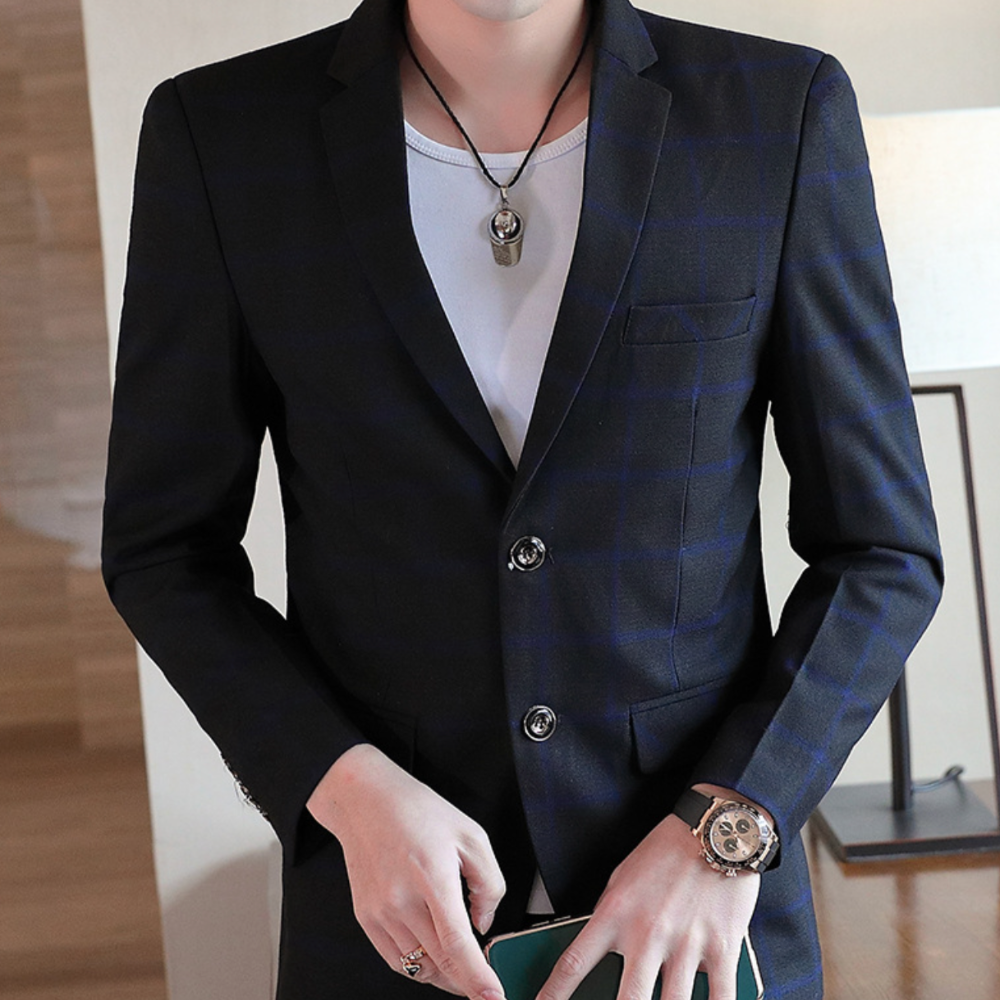Plaid Single Button Men's Blazer