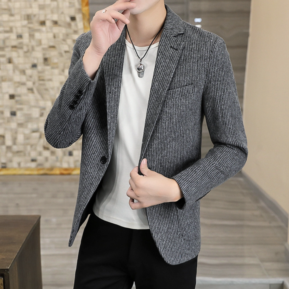 Striped Casual Blazer - Single Button for Men