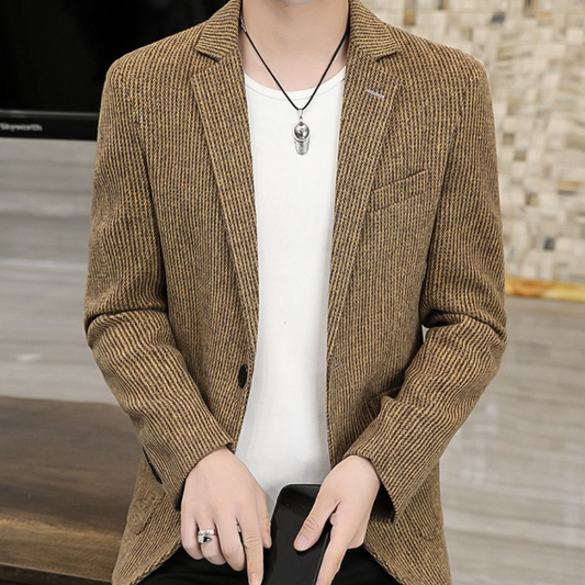 Striped Casual Blazer - Single Button for Men