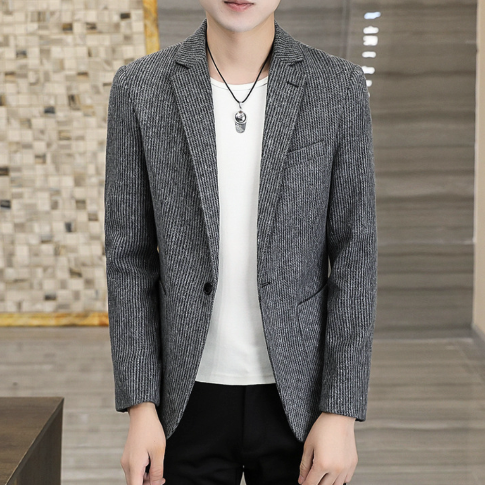 Striped Casual Blazer - Single Button for Men