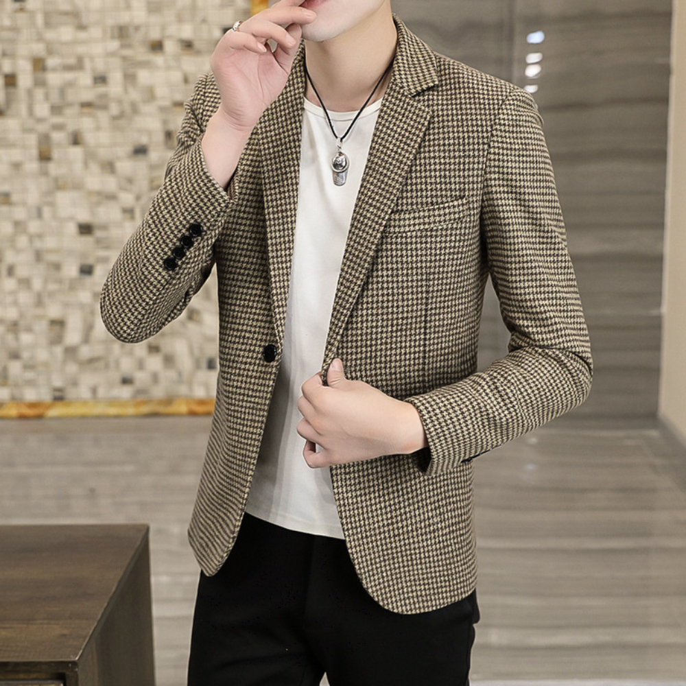Single Breasted Houndstooth Blazer for Men