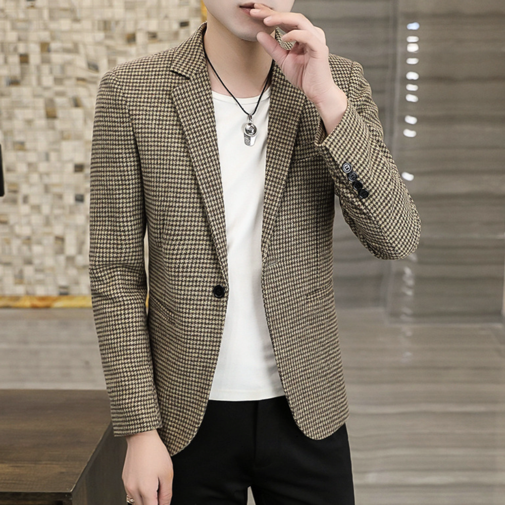 Single Breasted Houndstooth Blazer for Men