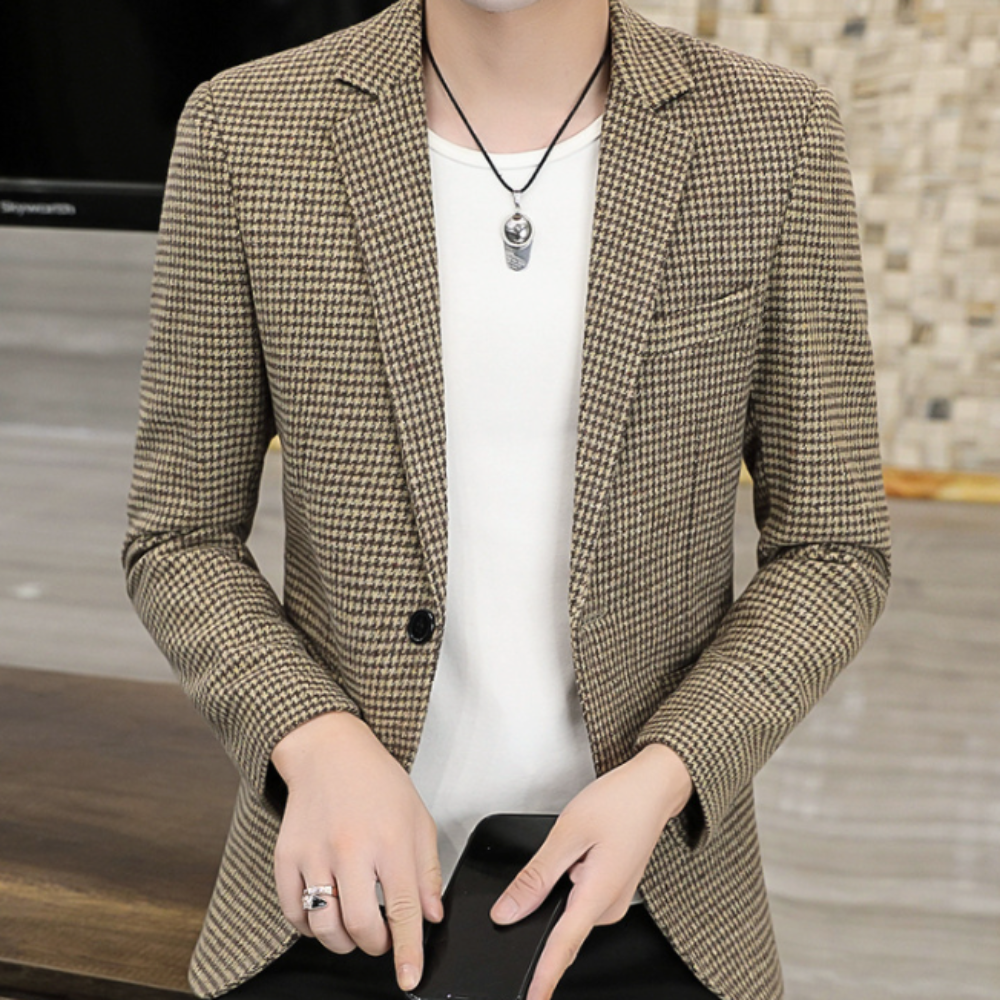 Single Breasted Houndstooth Blazer for Men