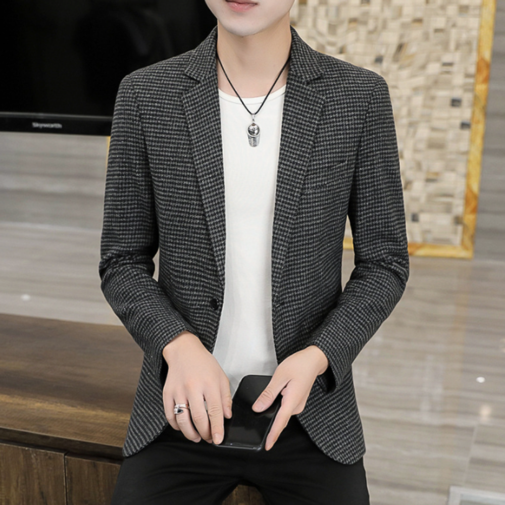 Single Breasted Houndstooth Blazer for Men