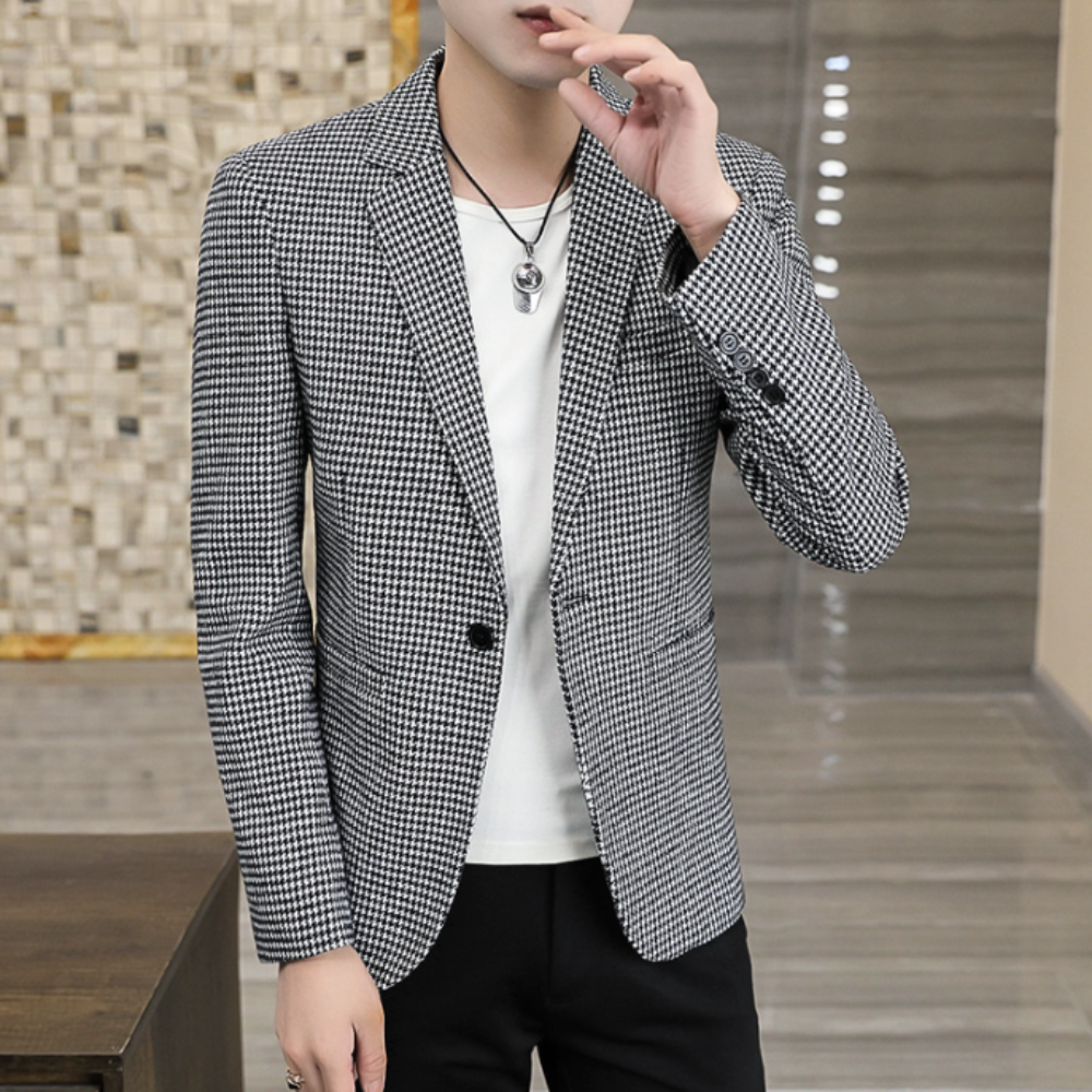 Single Breasted Houndstooth Blazer for Men