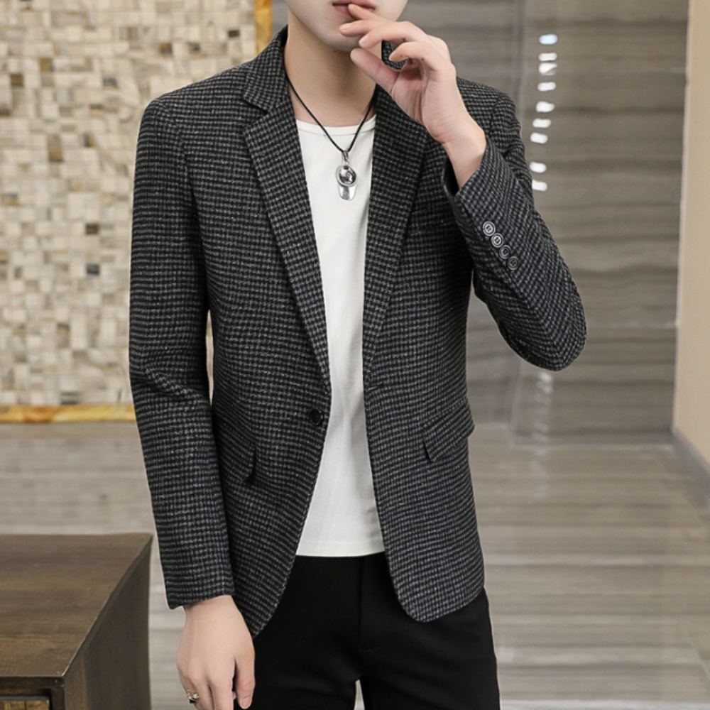 Single Breasted Houndstooth Blazer for Men