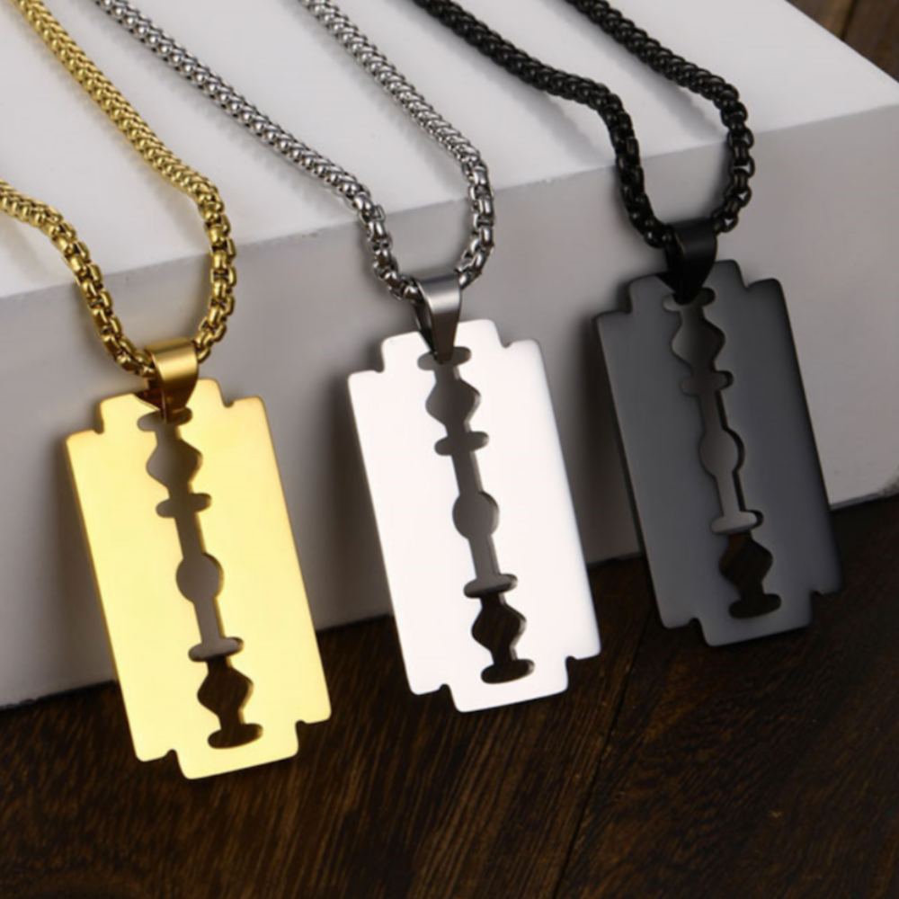 Polished Razor Blade Pendant Necklace