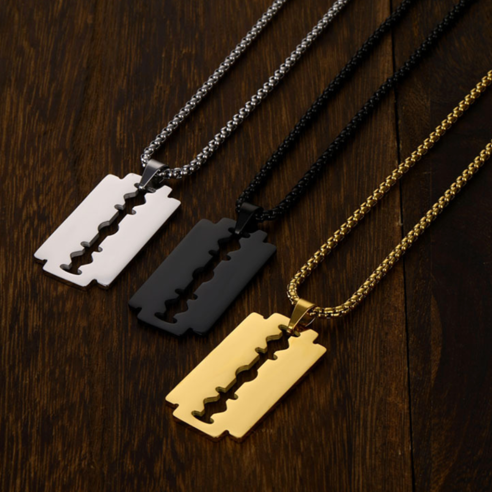 Polished Razor Blade Pendant Necklace