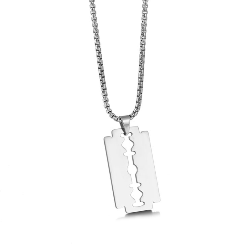 Polished Razor Blade Pendant Necklace