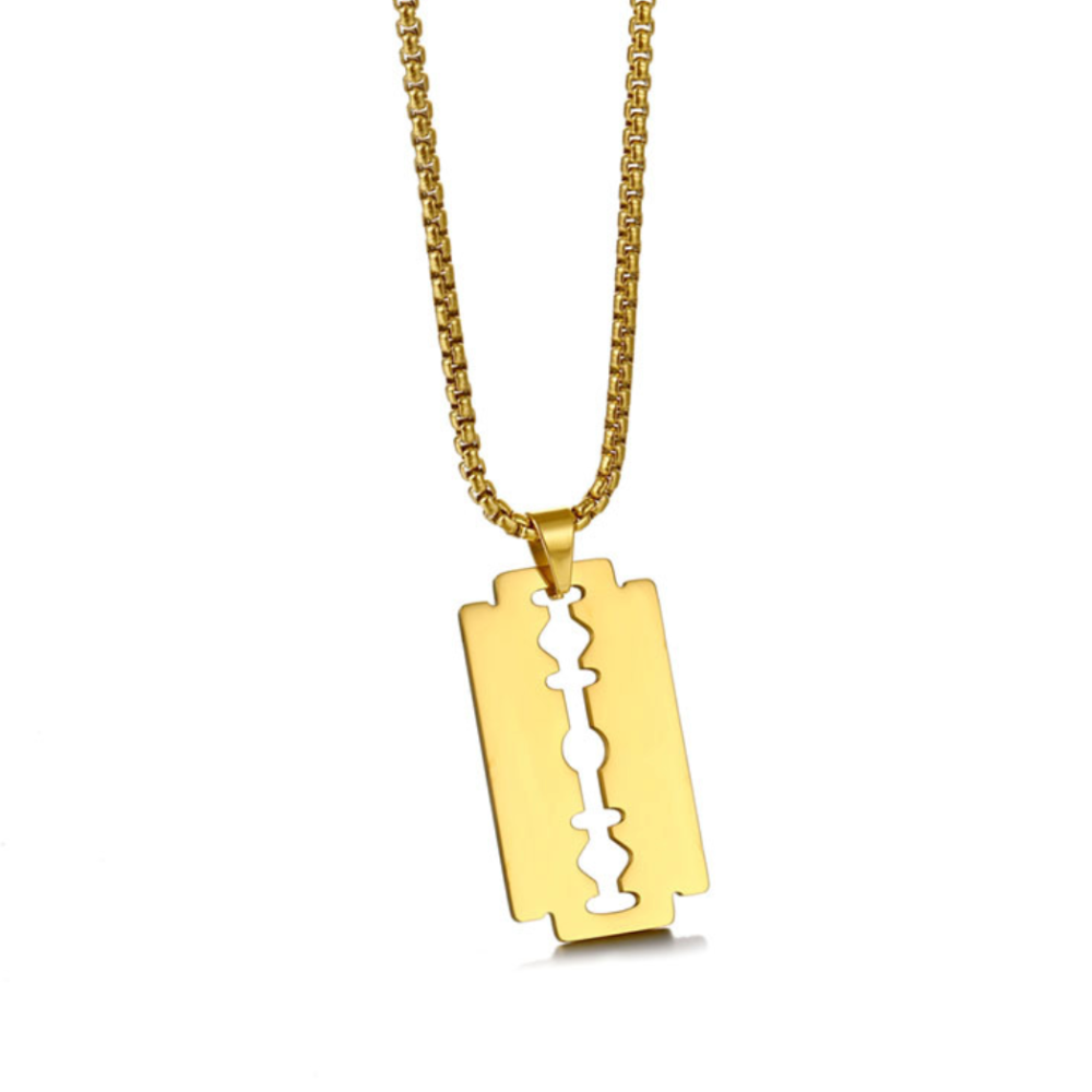 Polished Razor Blade Pendant Necklace