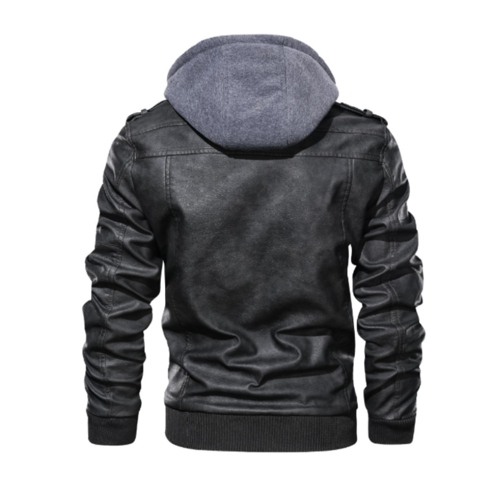 Faux Leather Biker Hooded Jacket for Men