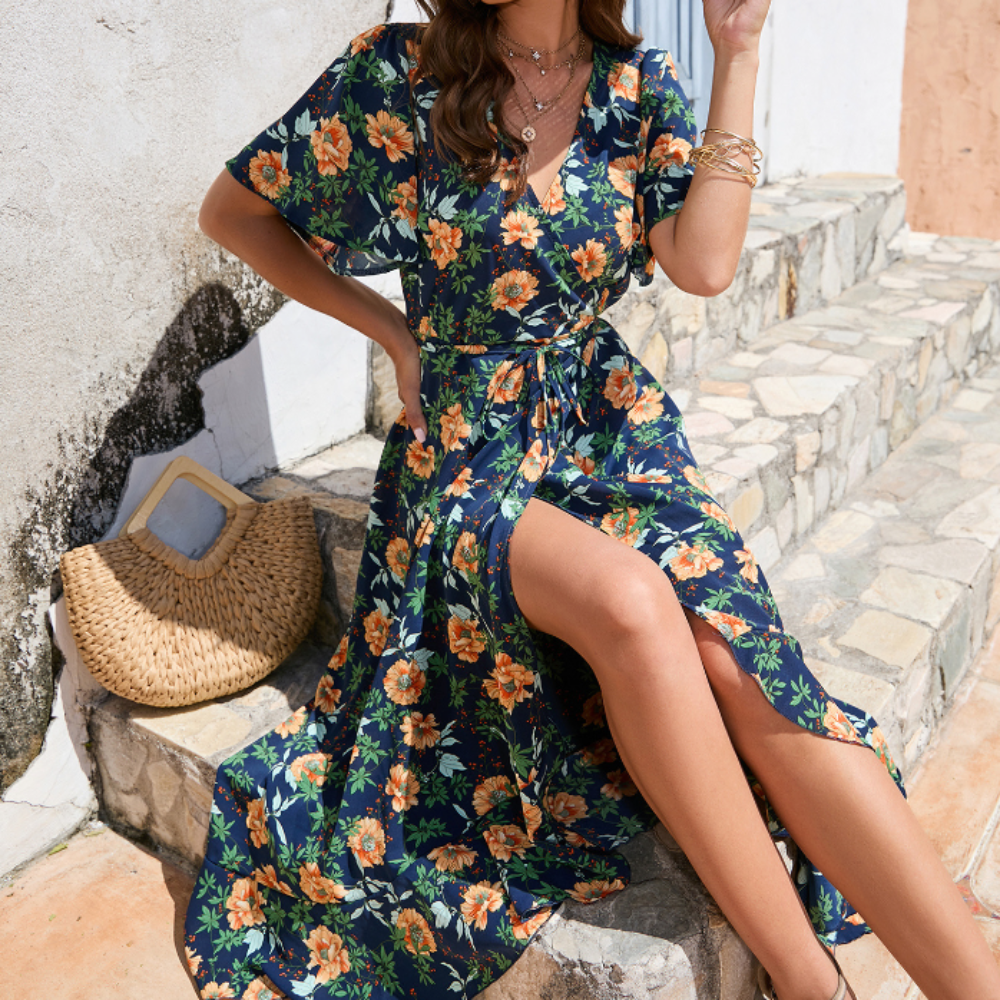 Floral Ruffle Wrap Dress for Women's Summer Fashion