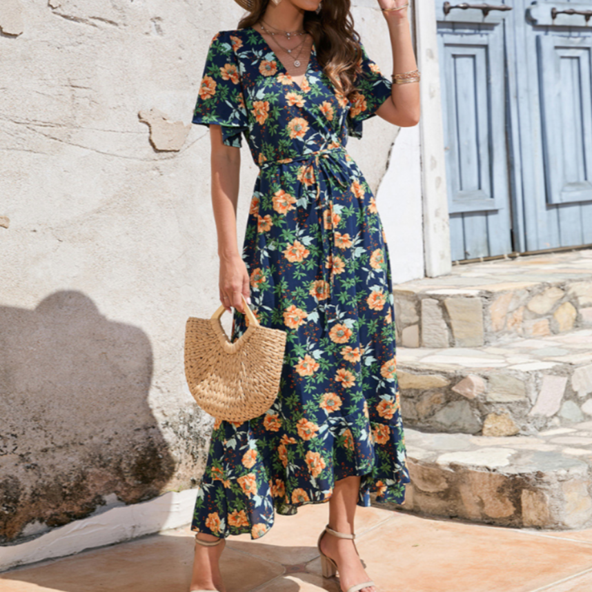 Floral Ruffle Wrap Dress for Women's Summer Fashion