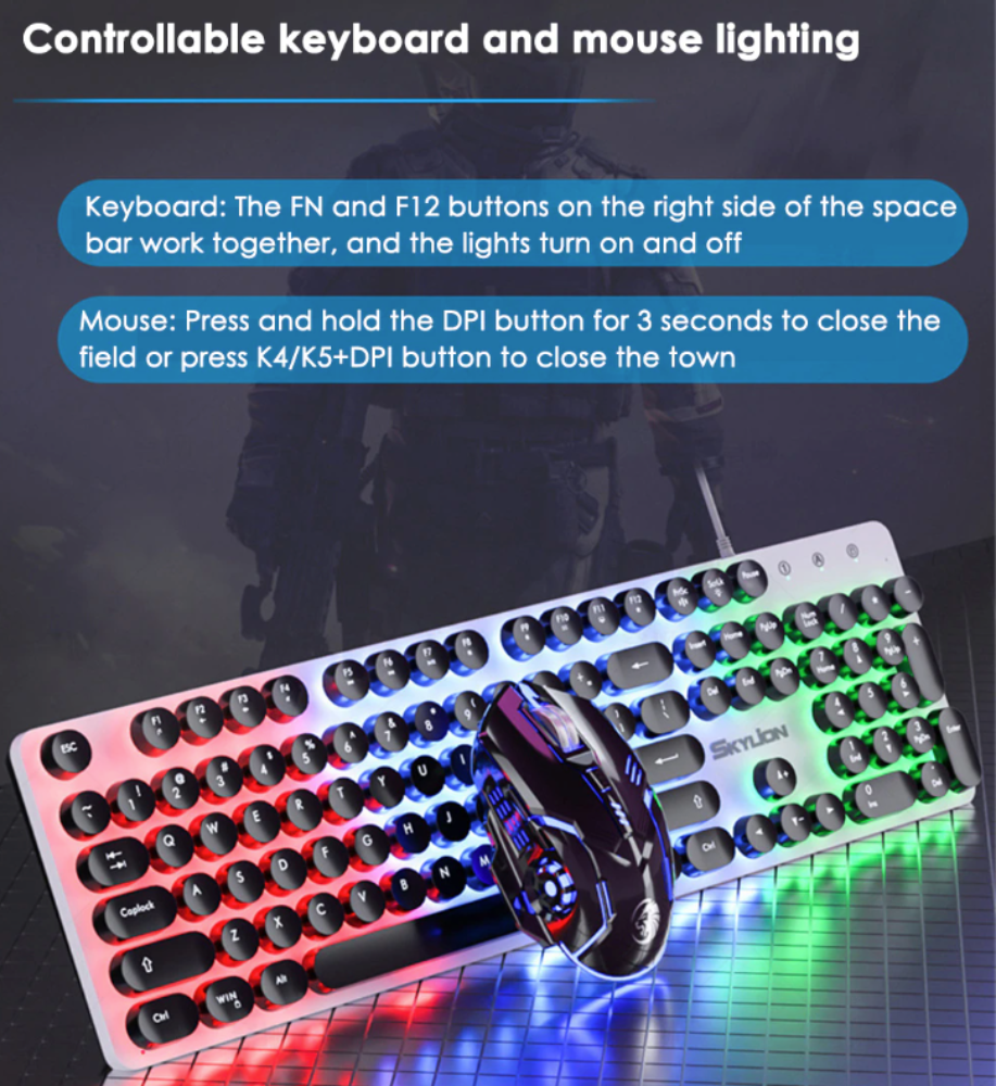 BX9 Gaming USB Wired Keyboard Mouse Set with Dragon LED Backlight