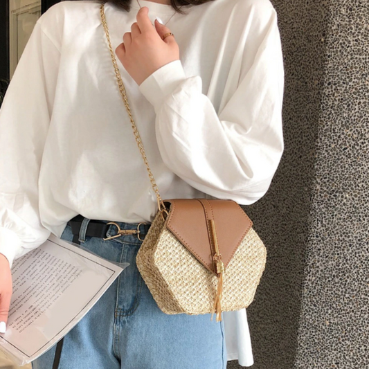 Vegan Leather Covered Mini Straw Handbag