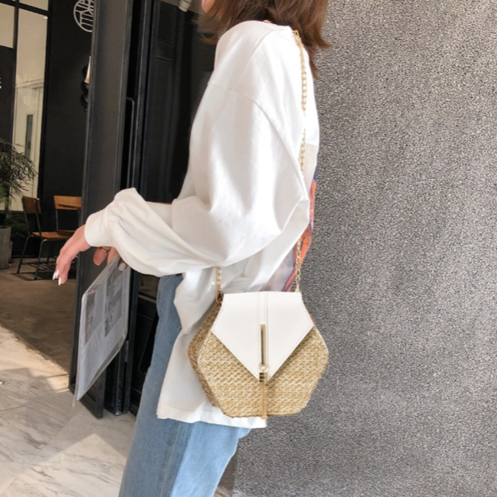 Vegan Leather Covered Mini Straw Handbag