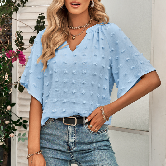 Women's Summer Top with Batwing V-Neck Design