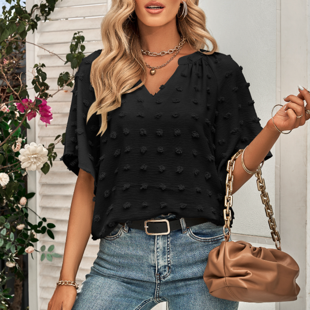Women's Summer Top with Batwing V-Neck Design