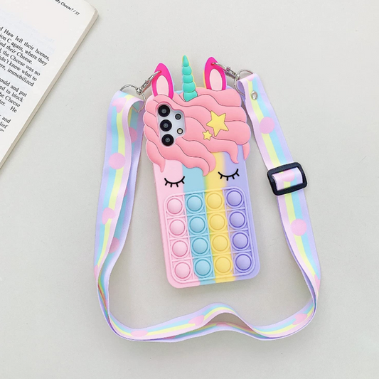 Colorful Unicorn Phone Case With Pop Push Fidget Toy