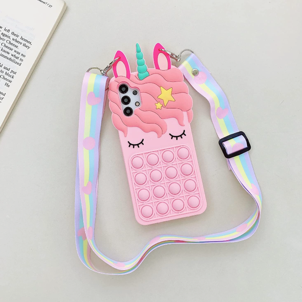Colorful Unicorn Phone Case With Pop Push Fidget Toy