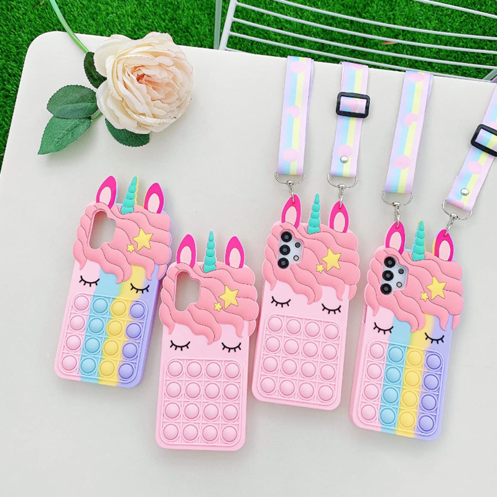 Colorful Unicorn Phone Case With Pop Push Fidget Toy