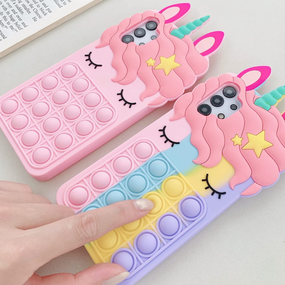 Colorful Unicorn Phone Case With Pop Push Fidget Toy
