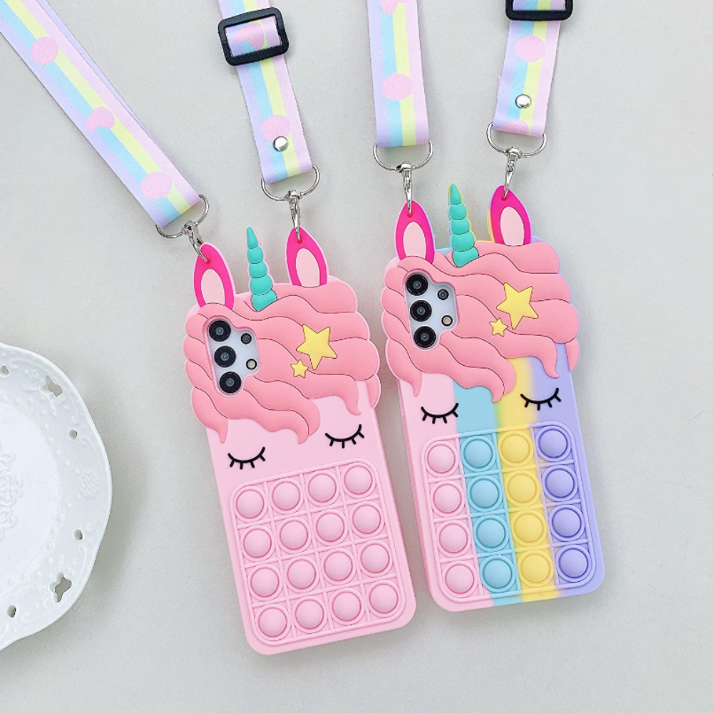 Colorful Unicorn Phone Case With Pop Push Fidget Toy