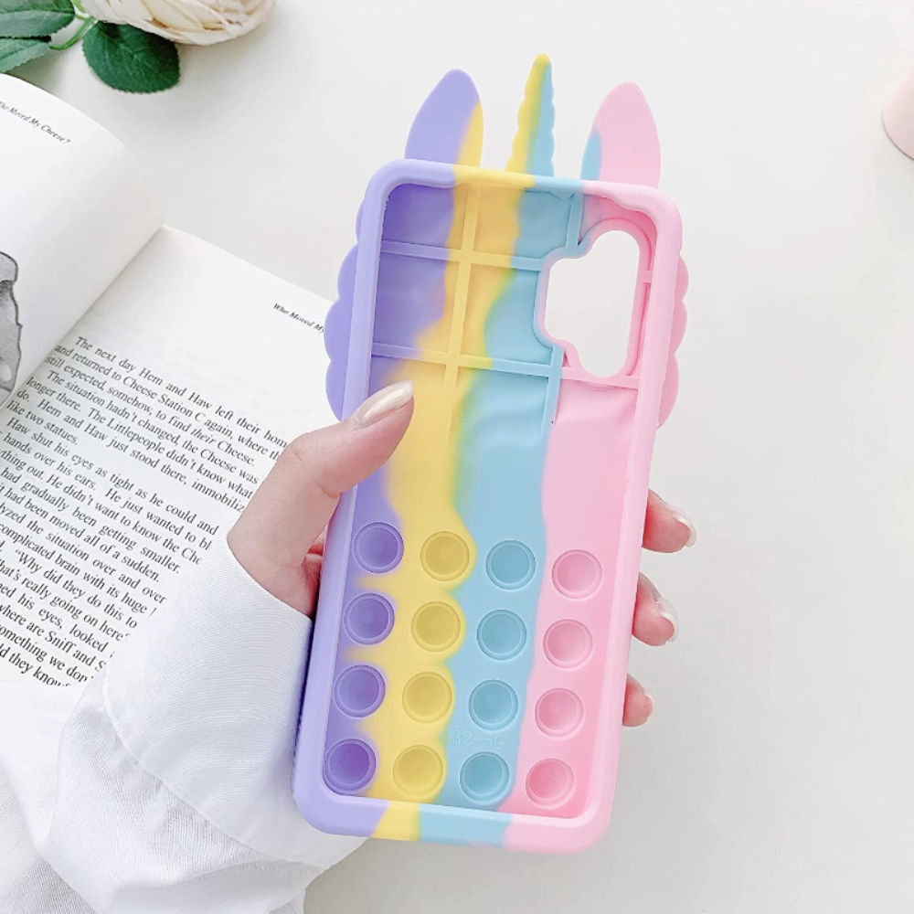 Colorful Unicorn Phone Case With Pop Push Fidget Toy