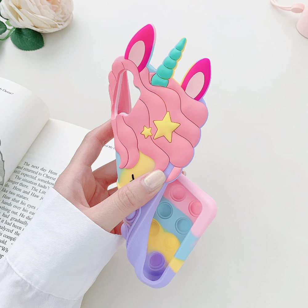 Colorful Unicorn Phone Case With Pop Push Fidget Toy