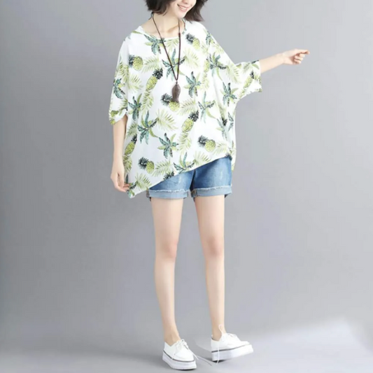 Batwing Top with Tropical Pineapple Print for Women