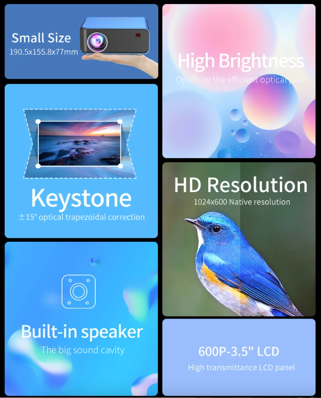 Compact Home Cinema Projector with Full HD 1080P Resolution