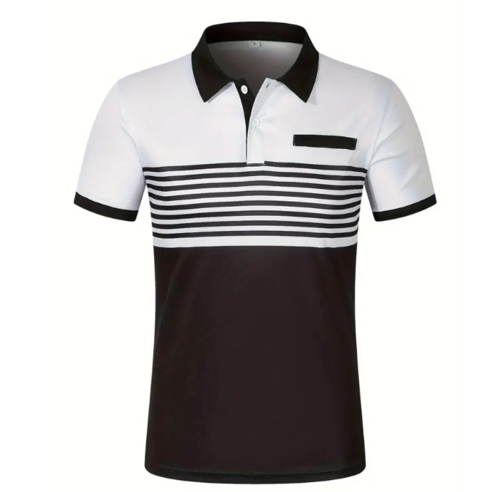 Short Sleeve Casual Polo Shirt with Striped Print for Men