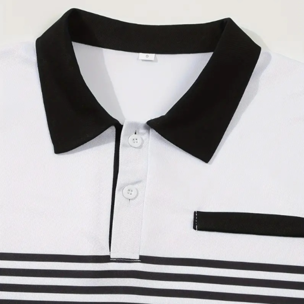 Short Sleeve Casual Polo Shirt with Striped Print for Men