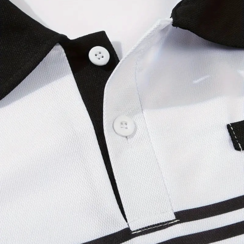 Short Sleeve Casual Polo Shirt with Striped Print for Men