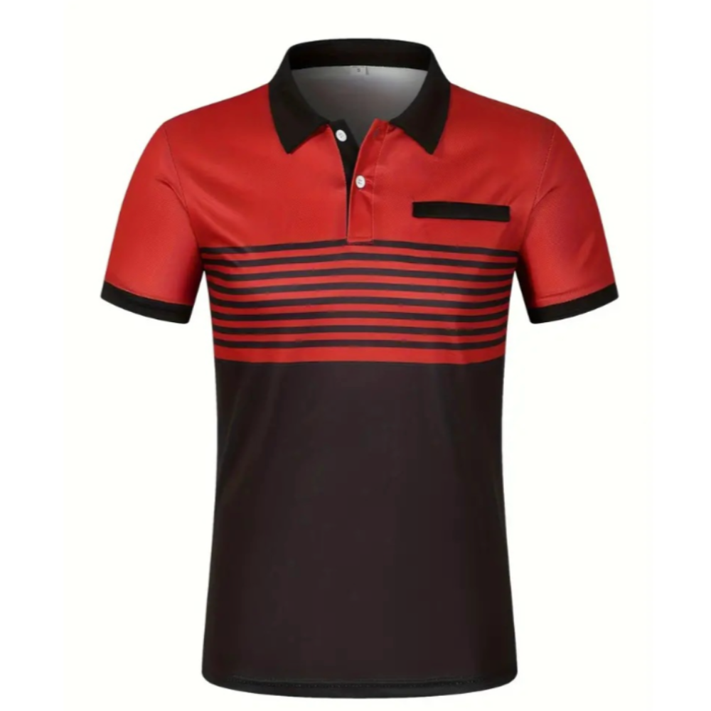 Short Sleeve Casual Polo Shirt with Striped Print for Men