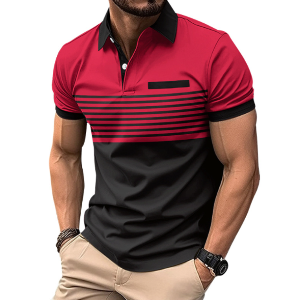 Short Sleeve Casual Polo Shirt with Striped Print for Men