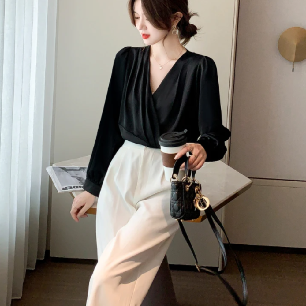 Chiffon Blouse for Women with V-Neckline