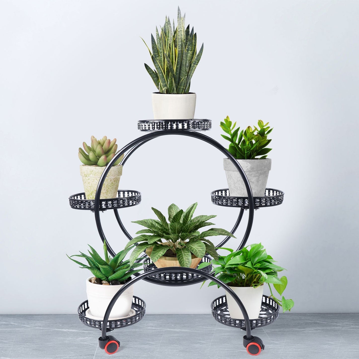 Metal Plant Stand with a Circle Design - 6 Pot