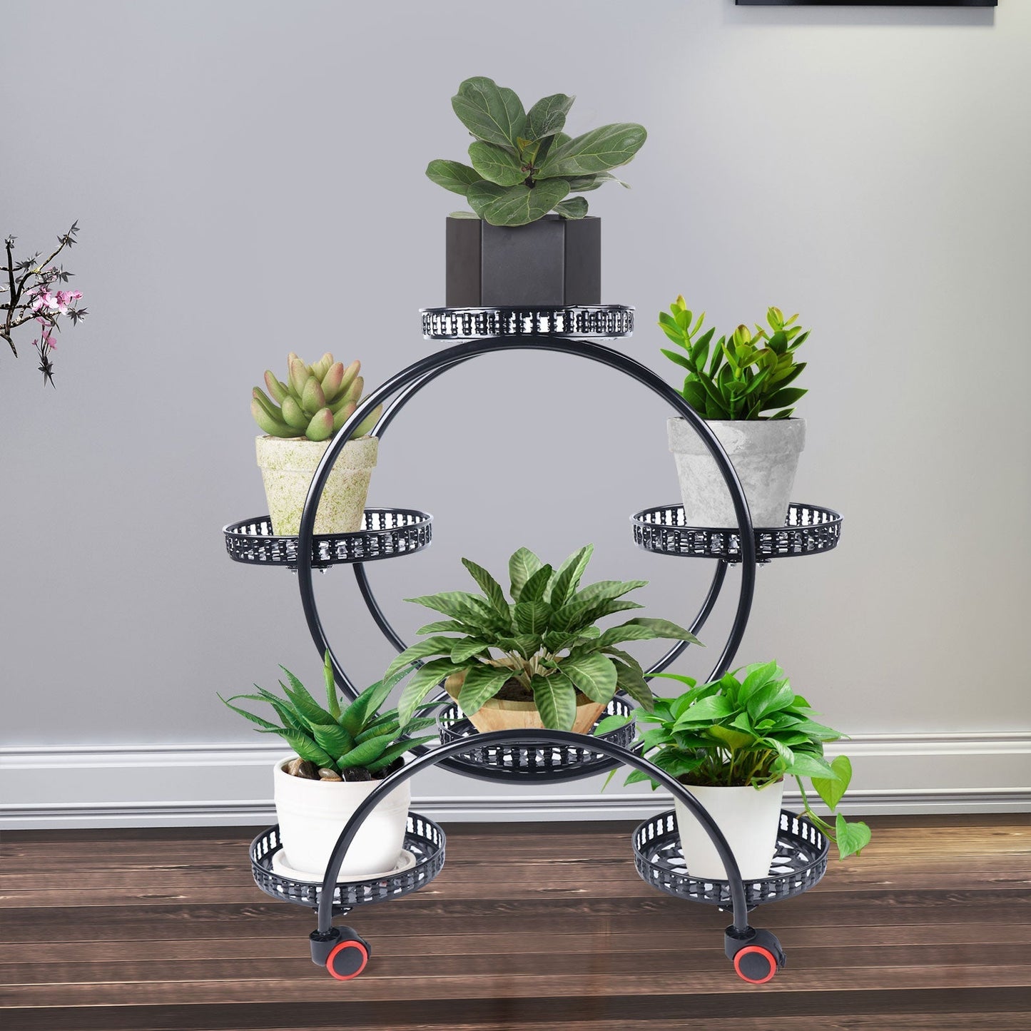 Metal Plant Stand with a Circle Design - 6 Pot