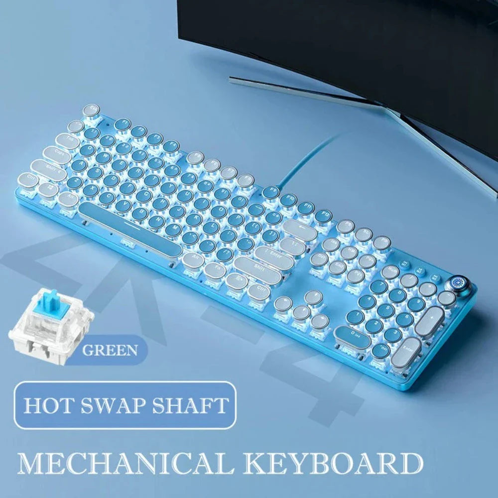 Retro Mechanical Keyboard with a Pink and Sky Blue Color Scheme