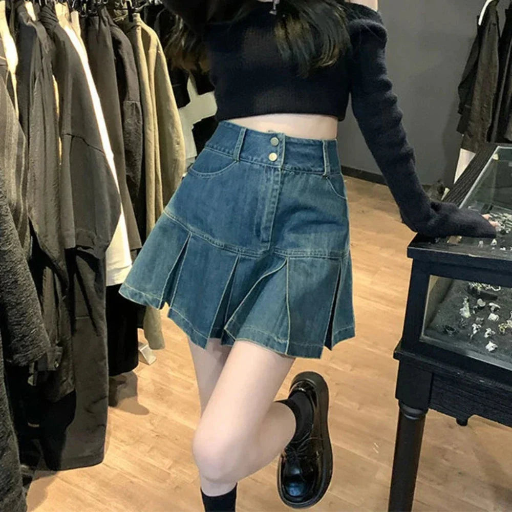 High Waisted Mini Denim Skirt for KPOP Lovers