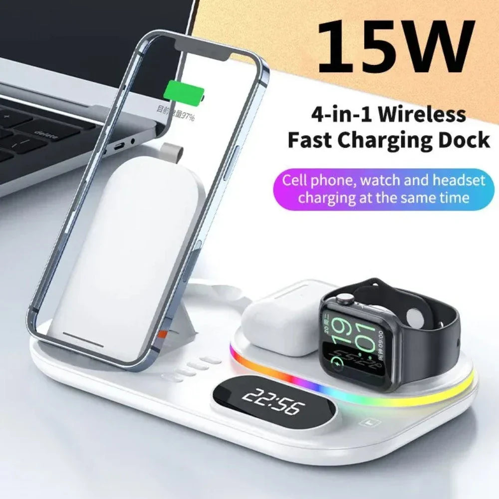 LED Wireless Charging Station with 4-in-1 Functionality