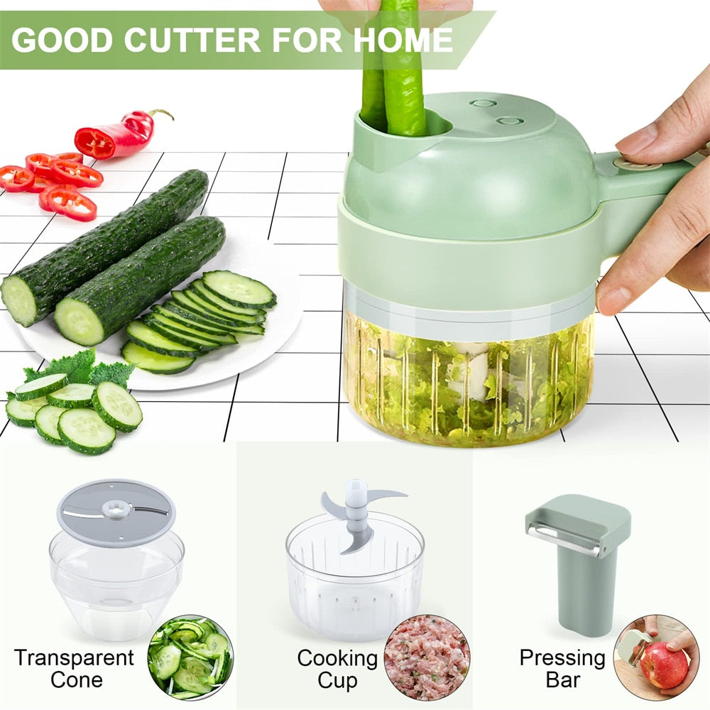 Electric Handheld Vegetable Slicer with 4 Interchangeable Blades, Portable Design
